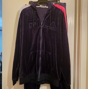 Fila Blue Velour Jacket with Red and White Accents